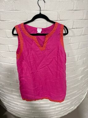 Sigrid Olsen Pink Sleeveless V-Neck Tank Dress with Coral Trim